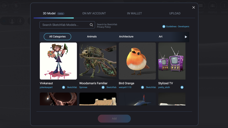 3D objects available for placement inside the metaverse worlds of VIVERSE via the integrated Sketchfab virtual library.png