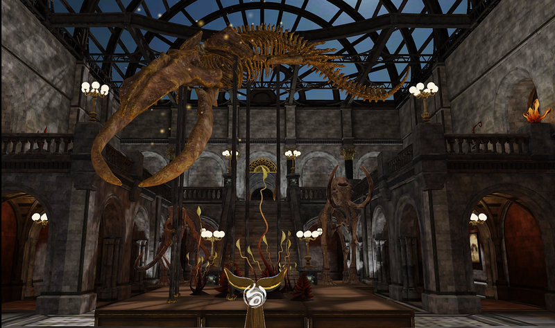 A colorful, 3D virtual World featuring dinosaur fossils within HTC’s VIVERSE