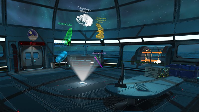 A virtual reality scene depicting the interior of an observatory-style building at night..jpg