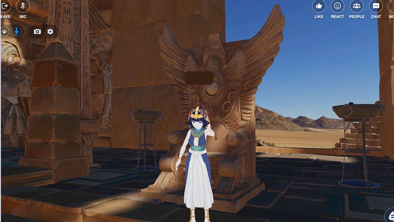 An Avatar in the “Egyptian Gardens” VIVERSE World, dressed in Egyptian attire.