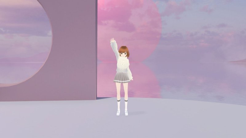 Anime-style VRM avatar raising its hand inside a virtual world