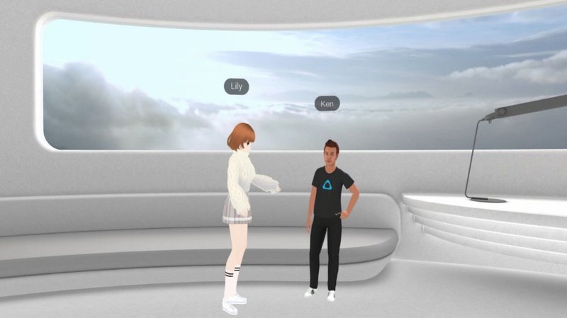 Anime avatar and realistic VR avatar meeting inside a virtual room in VIVERSE by HTC.jpg