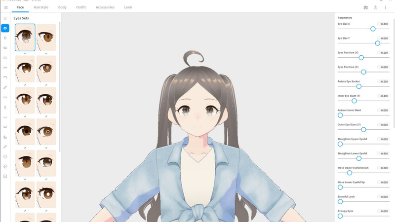 Anime girl avatar being designed in the VRoid Studio character creator software.png
