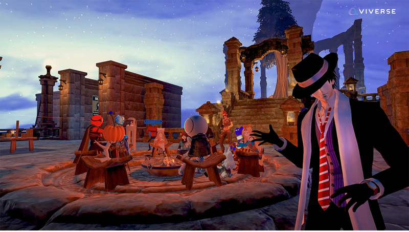 Avatar gathering at a metaverse virtual world within the VRChat platform.png