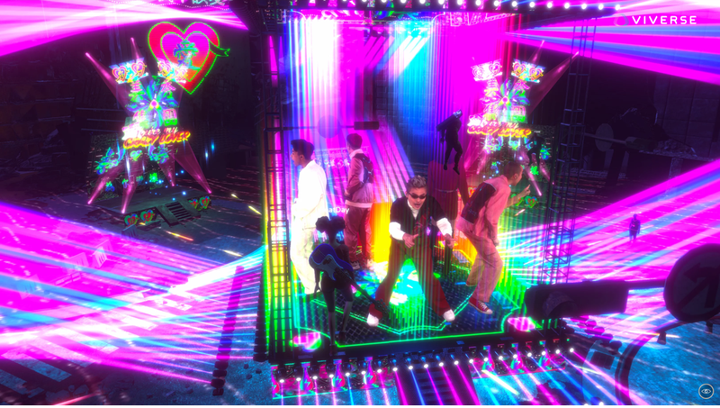 Band members’ metaverse avatars performing at a virtual concert on the Beatday holographic music platform.png