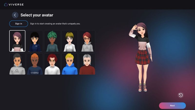 Default virtual avatars available to guest users in VIVERSE