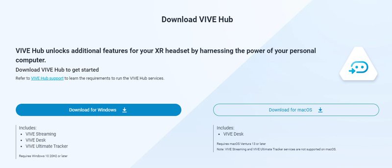 Download VIVE Hub for free on the official website.