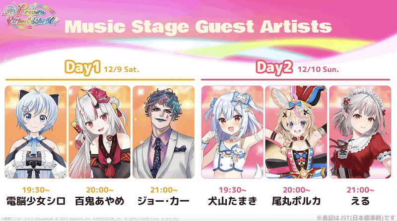 Line-up of virtual stars appearing at the concert.