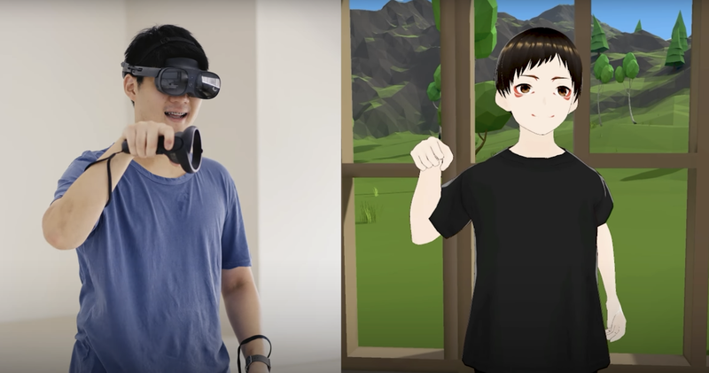 Man controlling digital avatar’s movements with VIVE XR Elite headset and controllers