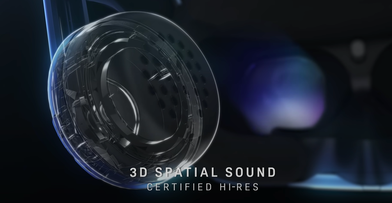 Visualization of immersive three-dimensional sound being pumped out of the speakers on a VR headset.