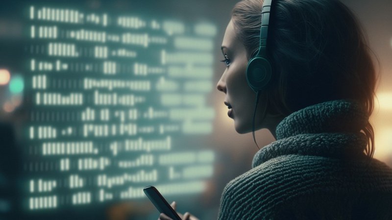 Person speaking to a device that is using speech-to-text AI to convert the spoken words into writing.jpg