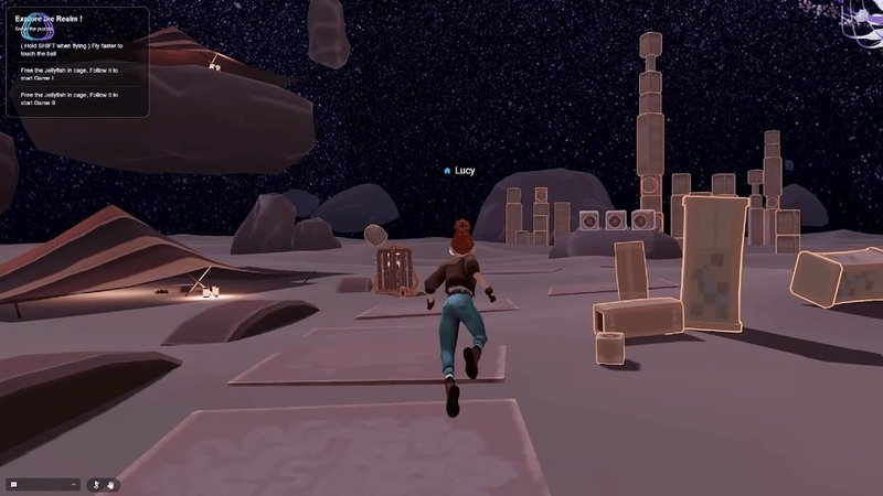 Lucy, the VIVERSE default Avatar, flying and interacting with the Star Realm World.