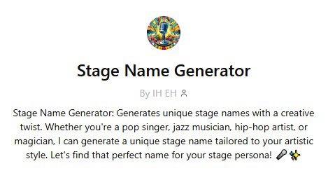 "Stage Name Generator" by IH EH, featuring a colorful circular logo.
