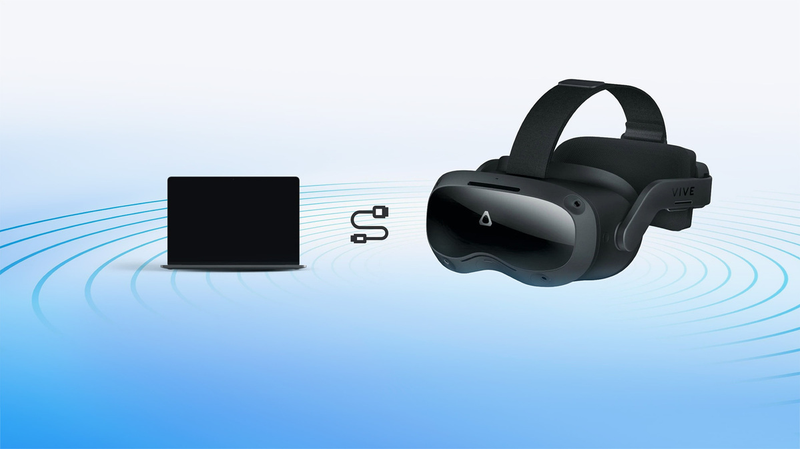 VIVE Focus 3 standalone VR headset connecting to a PC via streaming software..png