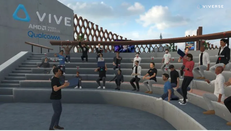 Virtual avatars listening to speaker at a world within the metaverse platform Engage.png