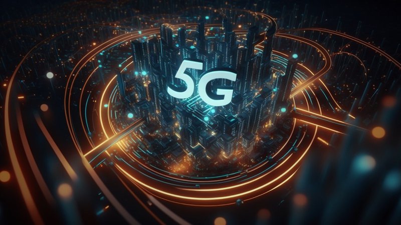 Visualization of a 5G network providing high-capacity, low-latency connectivity to devices within its range.jpg