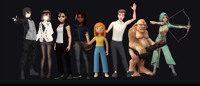 Different kinds of digital avatars that can be used in VIVERSE.