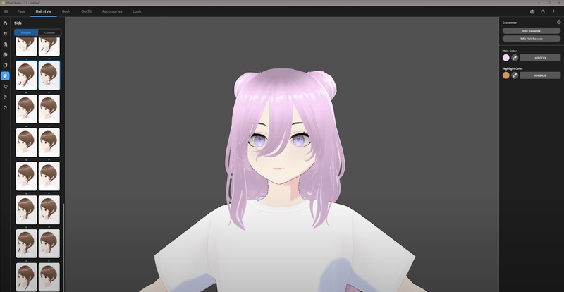 VRoid Studio interface with a 3D character model being created.