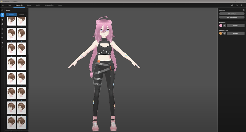 VRoid Studio interface showing a completed 3D avatar model.